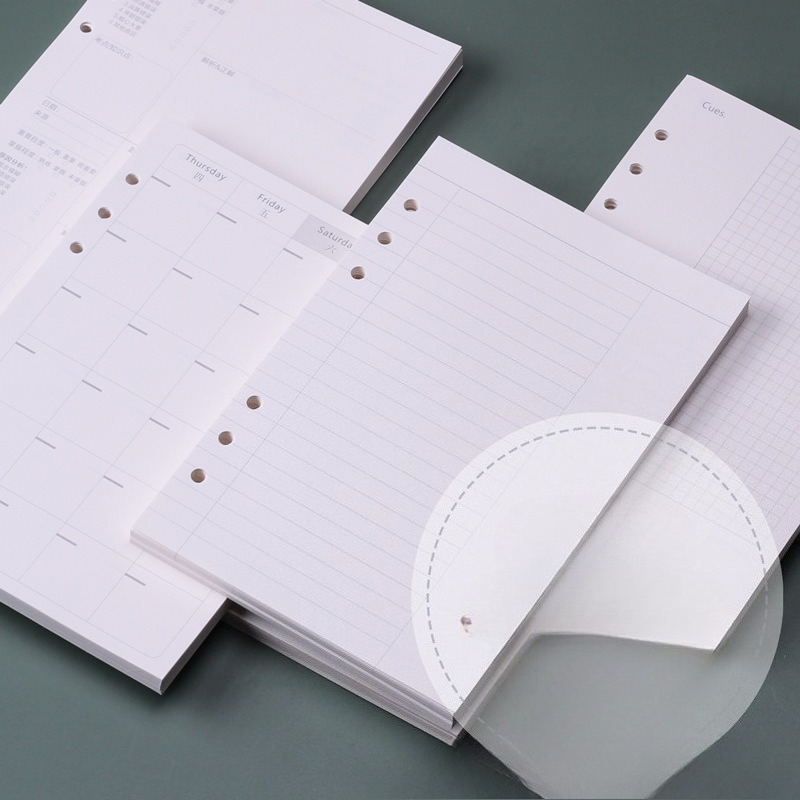 A5 Spiral Dotted Grid Notebook - A5サイズのルーズリーフノート用リフィル。スパイラルバインダー用。内側ページには、週ごとのスケジュール、月ごとのスケジュール、ToDoリスト、罫線、ドット罫、方眼罫が印刷されており、文具として使用できます。