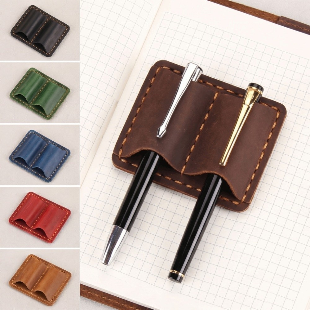 Vintage Leather Journal Notebook - ダブルヴィンテージレザーペンループホルダー エレガントな手作りレトロペンホルダー 紛失防止メタルクリップ ペンケース ジャーナル用