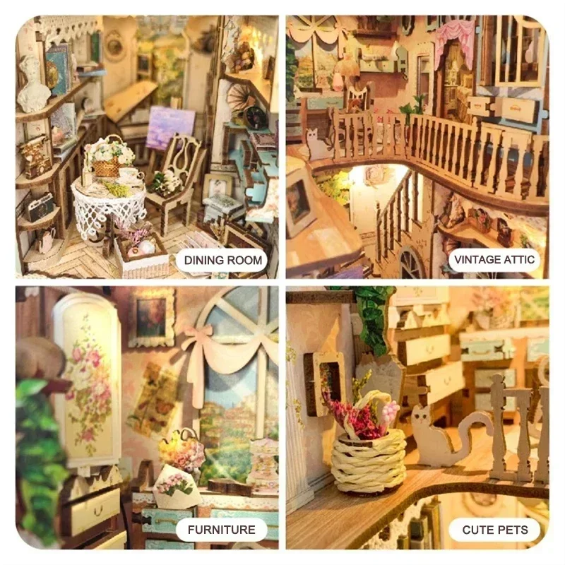 おとぎ話の街の本棚 森の家 DIY 木製ブックヌック シェル - Diy Wooden Book Nook Kit Shelf Insert のレビューと価格