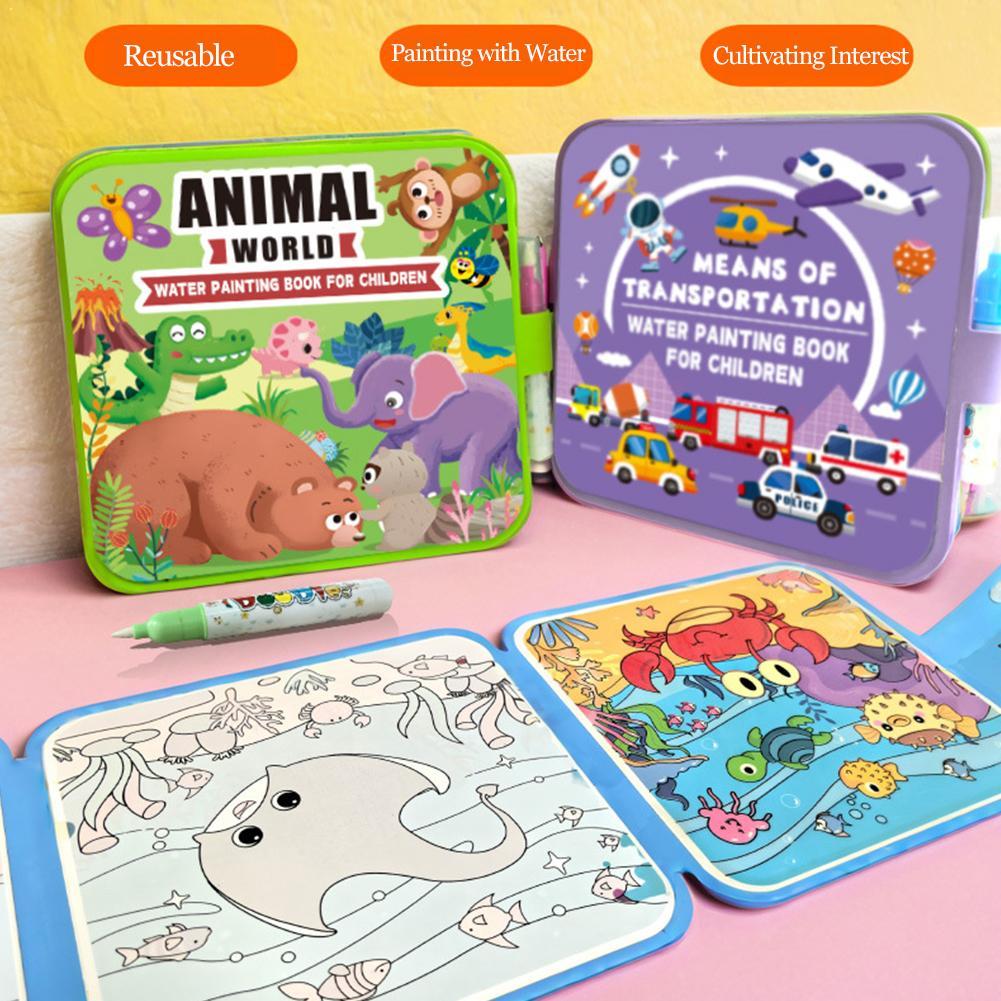 子供用折りたたみ式水彩画帳、再利用可能な魔法の落書きぬりえパ - Reusable Water Magic Coloring Book のレビューと価格